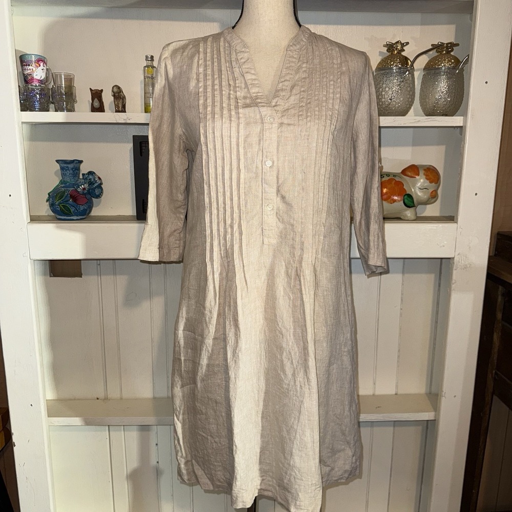 J. McLaughlin‎ Tan Small 100% Linen Riviera Shift Dress